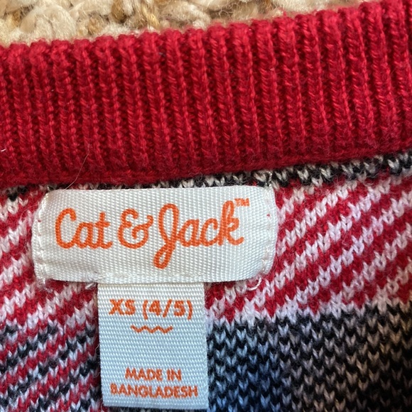 Boys XS/4-5 red, black and white plaid sweater. - Picture 2 of 4